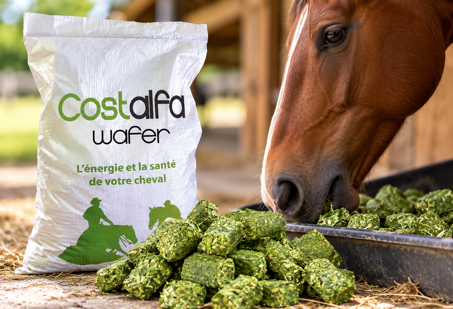 Sac Costalfa et WaferCub® de luzerne déshydratée